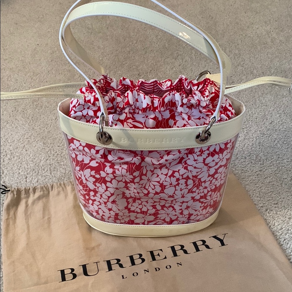 Burberry Vintage Floral Vinyl and Patent Leather Tote Bag with Dust Bag - NWOT